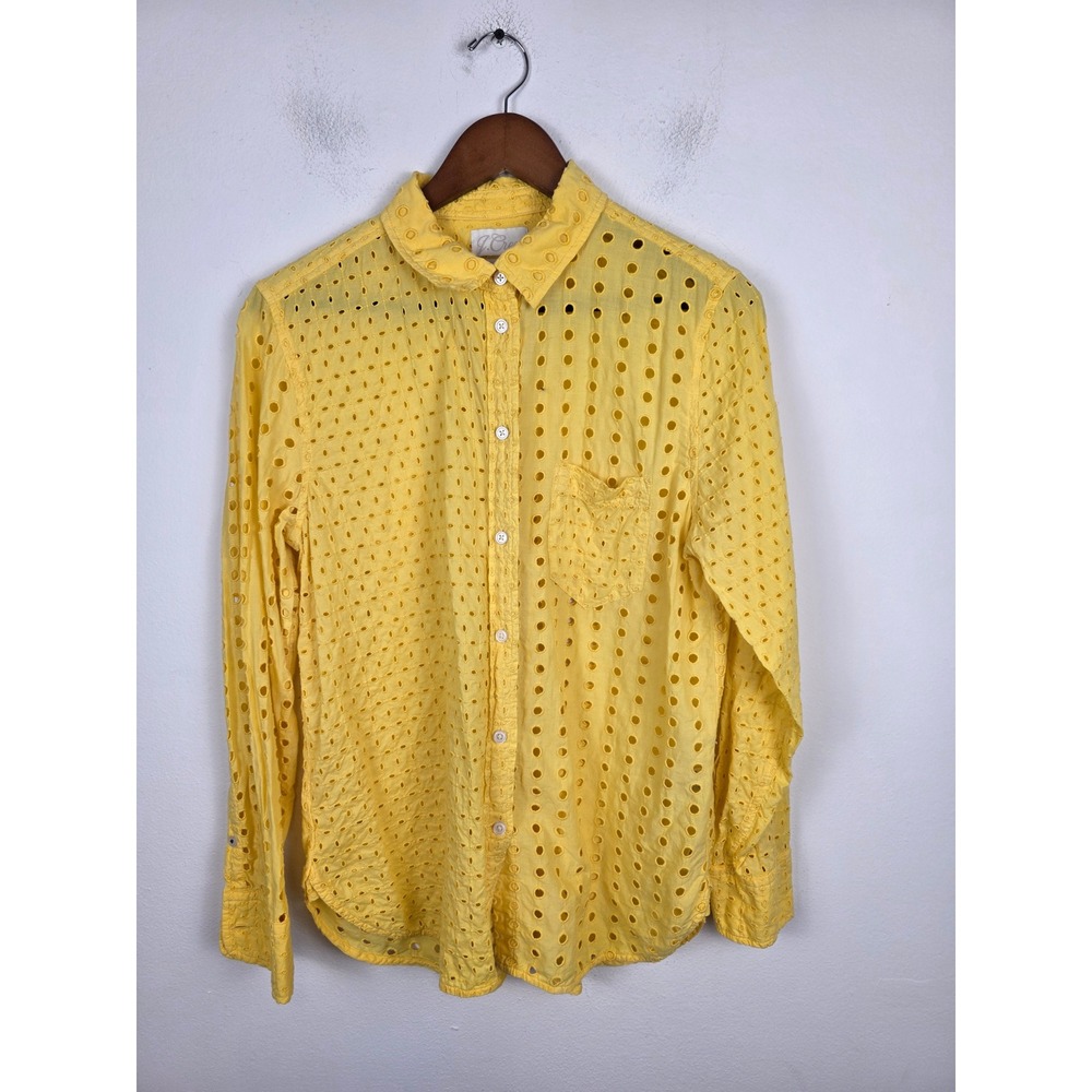 J.Crew Womens Yellow Eyelet Cotton Button Down Shirt AW837 Size 2 Classic Fit